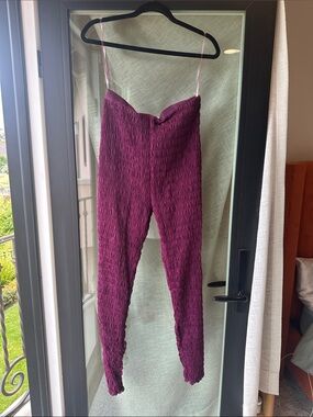 Mistress Rocks Smocked leggings, fully lined, semi high waisted in Deep Berry